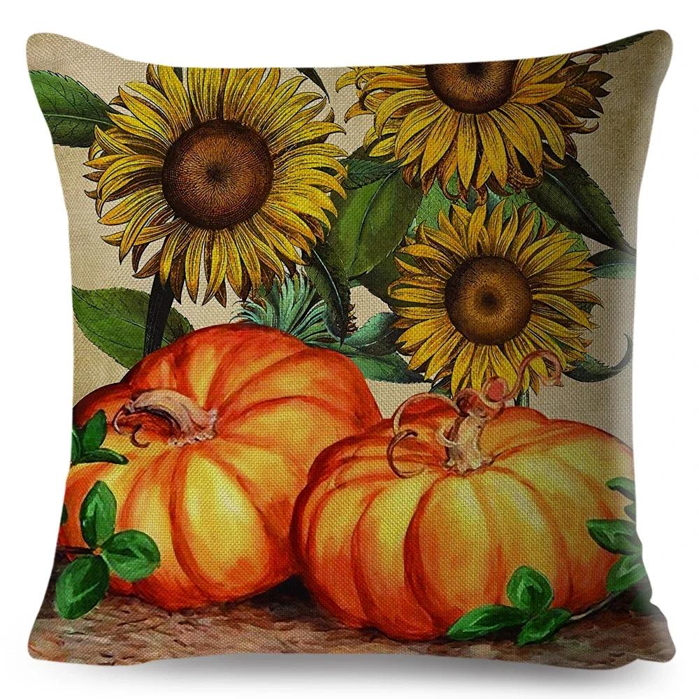 Красочная акварельная наволочка на подушку с тыквой, декор, мультяшный принт растения, наволочка для дивана, дома, полиэстеровая наволочка x