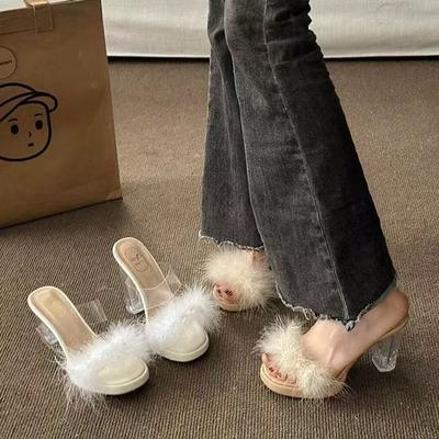 2025 популярные хрустальные толстые каблуки темперамент водонепроницаемая платформа супер высокие каблуки 11 см большой размер один символ с прозрачными сандалиями женские летние