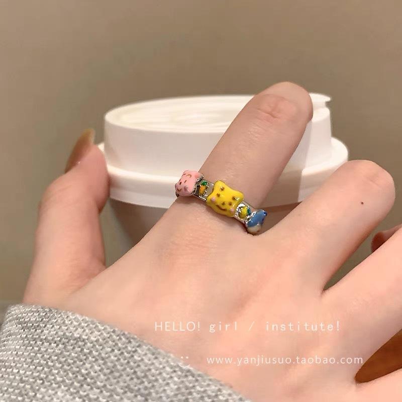 Funny Little Monster Ring Big Eyes Sausage Mouth Index Finger Ring Sweet Cool Cartoon Cute Girlfriend Couple Ring Jewelry