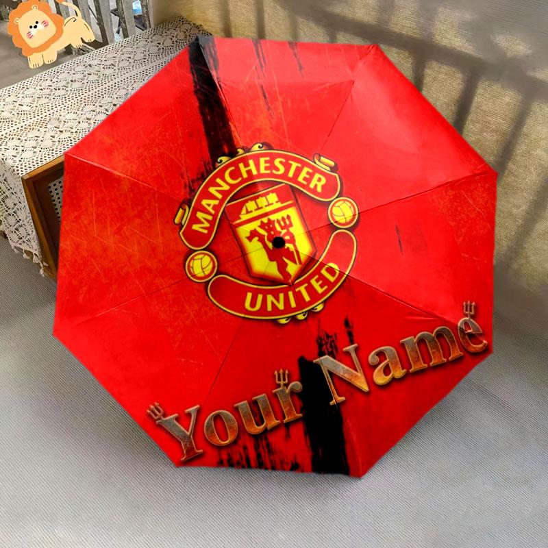 1 PC Automatic Folding Umbrella - Manchester United F Custom Name Pattern, Portable & Foldable Design with 8 Ribs, Christmas Birthday Gifts