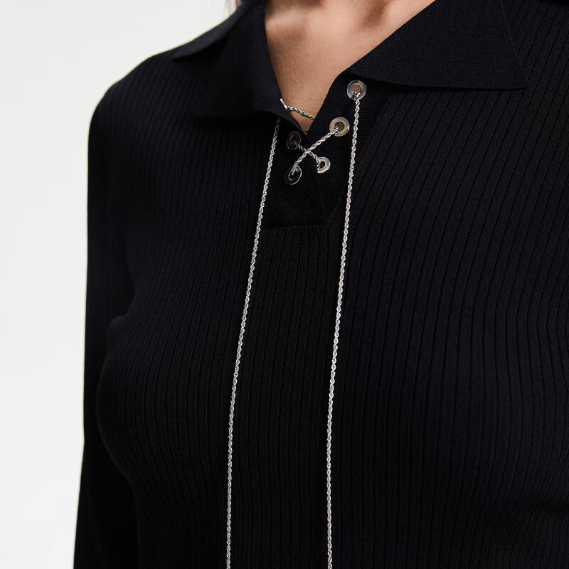 VEROMODA Women's Chain Detail V-Neck Slim Fit Knit Top