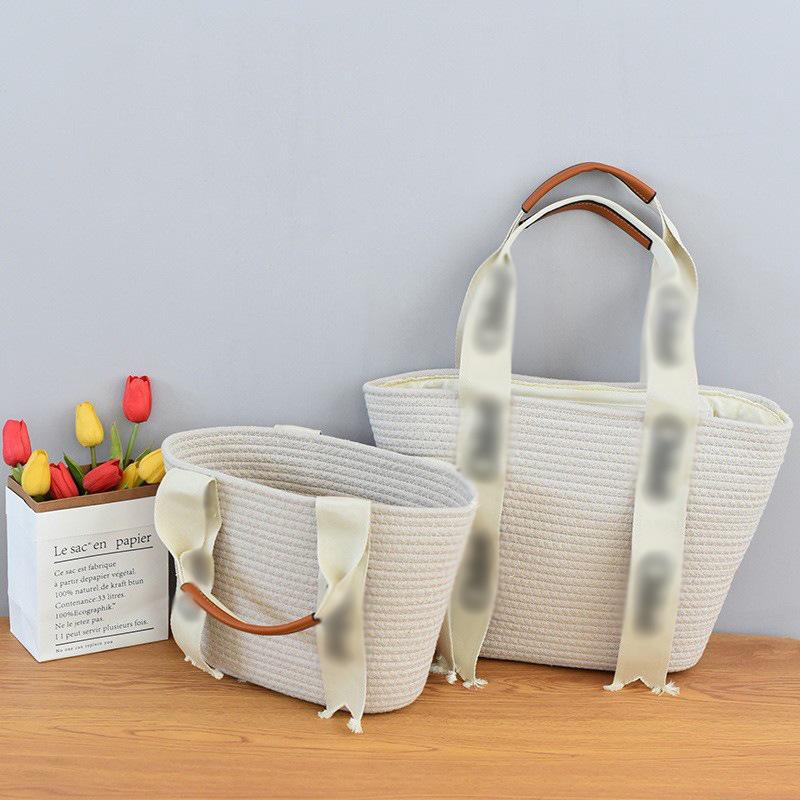 Плетеная соломенная сумка-тоут Celebrity: Ручная корзина с ручками с надписями, сумка через плечо из хлопковой веревки для женщин