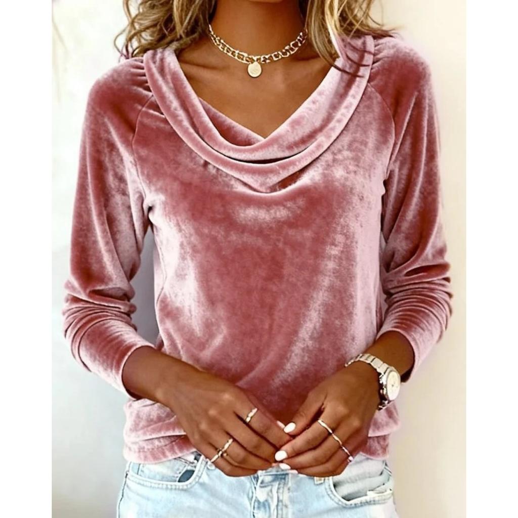 Женская однотонная бархатная футболка с длинным рукавом, сексуальный повседневный топ с воротником-хомутом