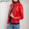 BITCED Rivet Fashion Стойка Кожаная Куртка Однотонная Повседневная Куртка для Женщин Весна/Осень Верхняя Одежда