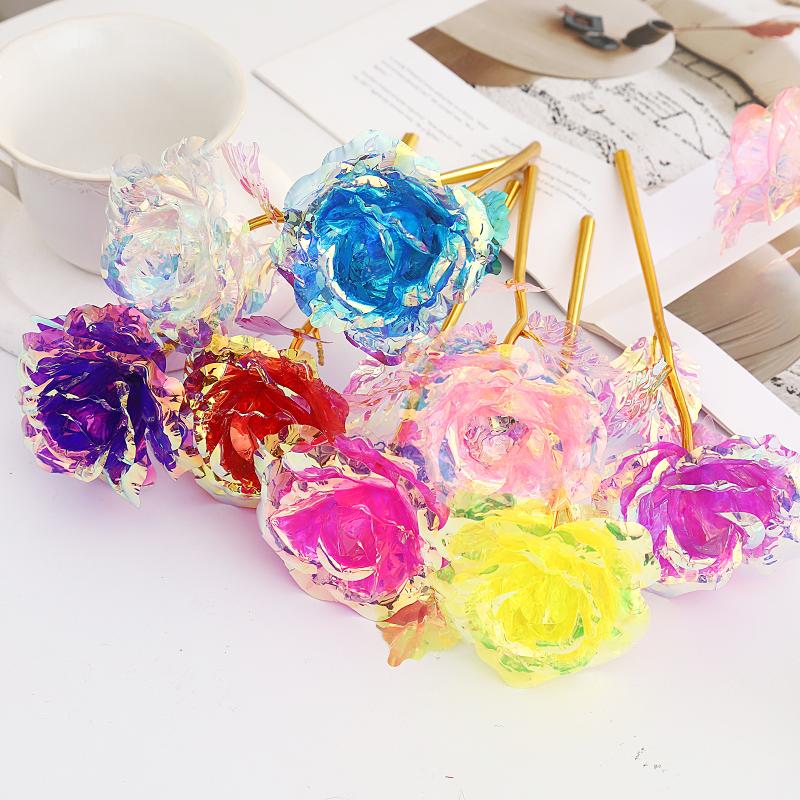 5pcs 24K Foil Plated Rose Valentine's Day Creative Gift Gold Rose Lasts Forever Love Wedding Decor Lover Lighting Roses
