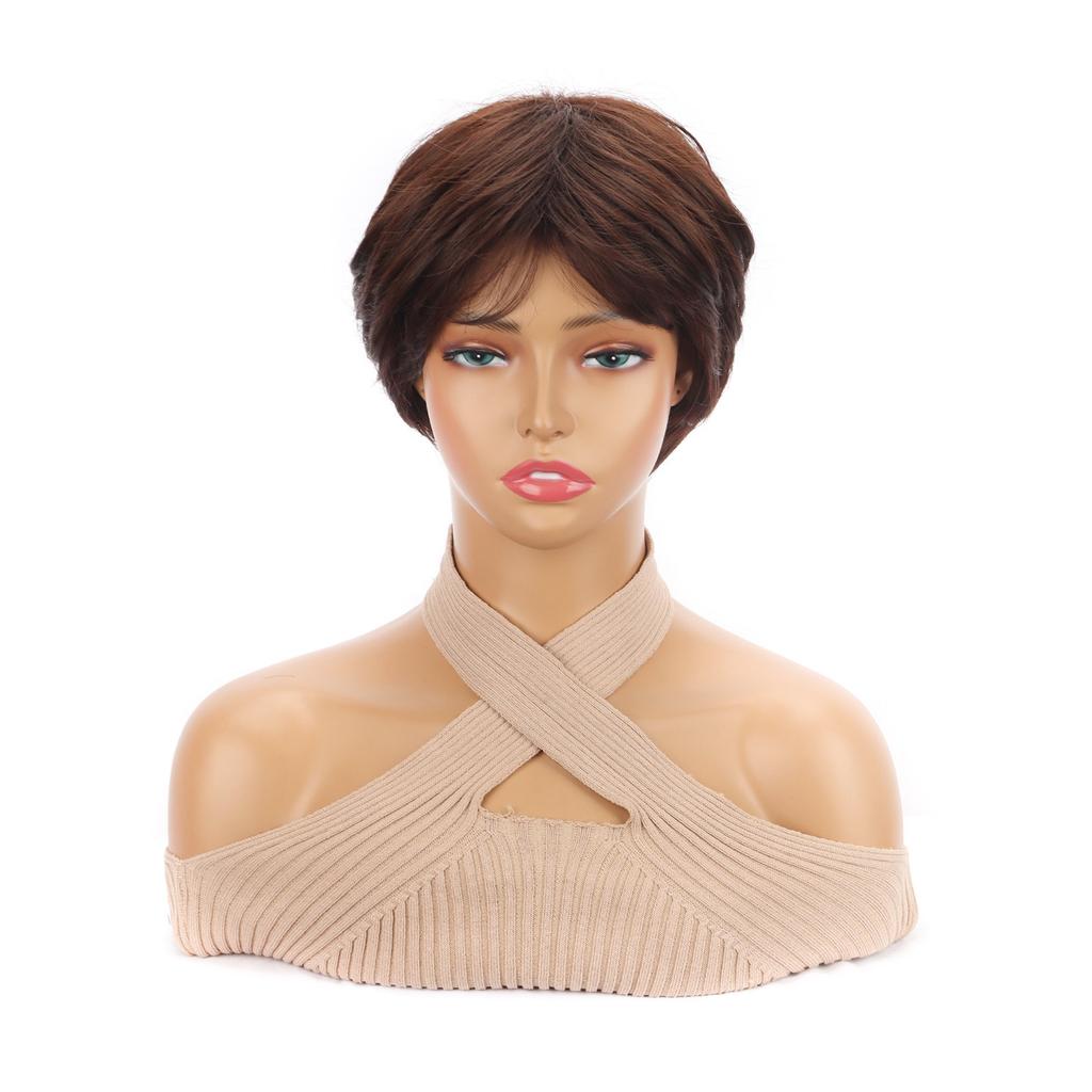 Парики из коротких волос с челкой, темно-коричневый смешанный блондин, парик с стрижкой пикси для женщин, прямые парики из синтетического волокна