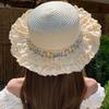 Flat Top Lace Floral Brim Cap Japanese Style Women's Sun Hat Simple Straw Woven Top Hat  Beach