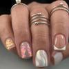 Short Solid Color Aurora Corrugated Nails Color Short Square Fake Nails Finished Product Wear Nail