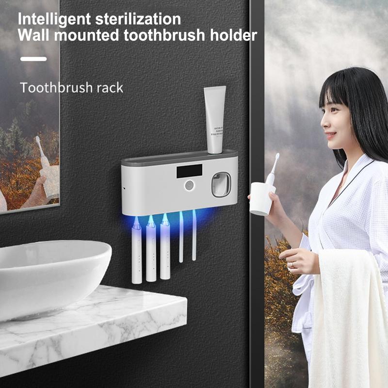 Smart UV Cleaning Toothbrush Holder punch free Wall Toothbrush Sterilizer Toothpaste Dispenser Squeezers Bathroom Accessories