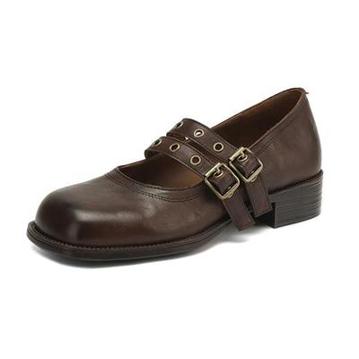 Лоферы из коровьей кожи, весна-лето, размер 40, толстый средний каблук, женские туфли-лодочки с металлической пряжкой и круглым носком для отдыха