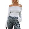 Women Sweater Long Sleeve Off-shoulder Solid Knit Pullover Tops for Daily Street
