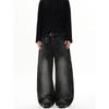 Kisko American Retro Bamboo Texture Contrast Stitching Deconstructed Scimitar Jeans Unisex Design Loose Straight Pants