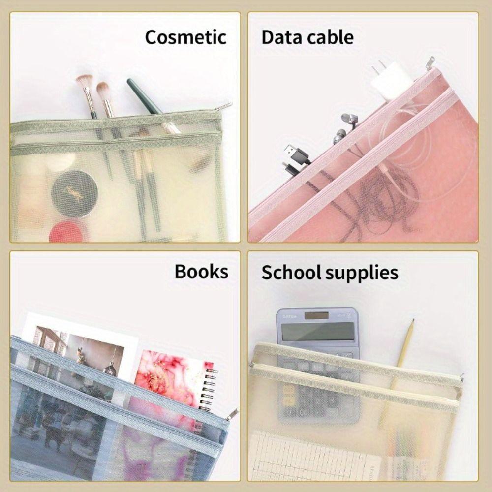 A4 Mesh Zipper Pouch Simple Stationery Organizer Pouch ID Card Storage Handbag  Student Gift