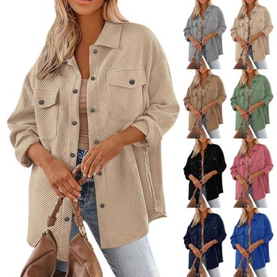 Женская мода повседневная однотонная куртка с лацканами и свободными одинарными пуговицами с длинными рукавами