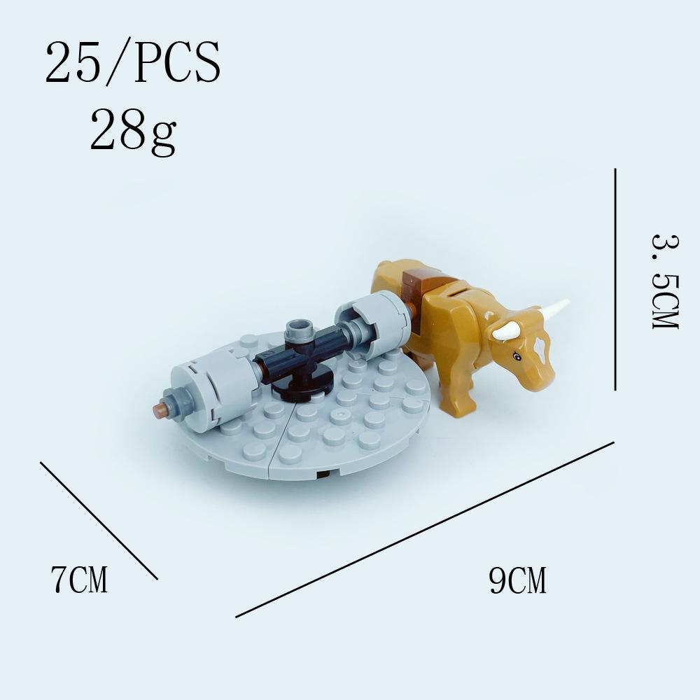 Building Toy Set - Animal Moc Farm Scene With Plowing Bull - Educational Construction Blocks For Kids