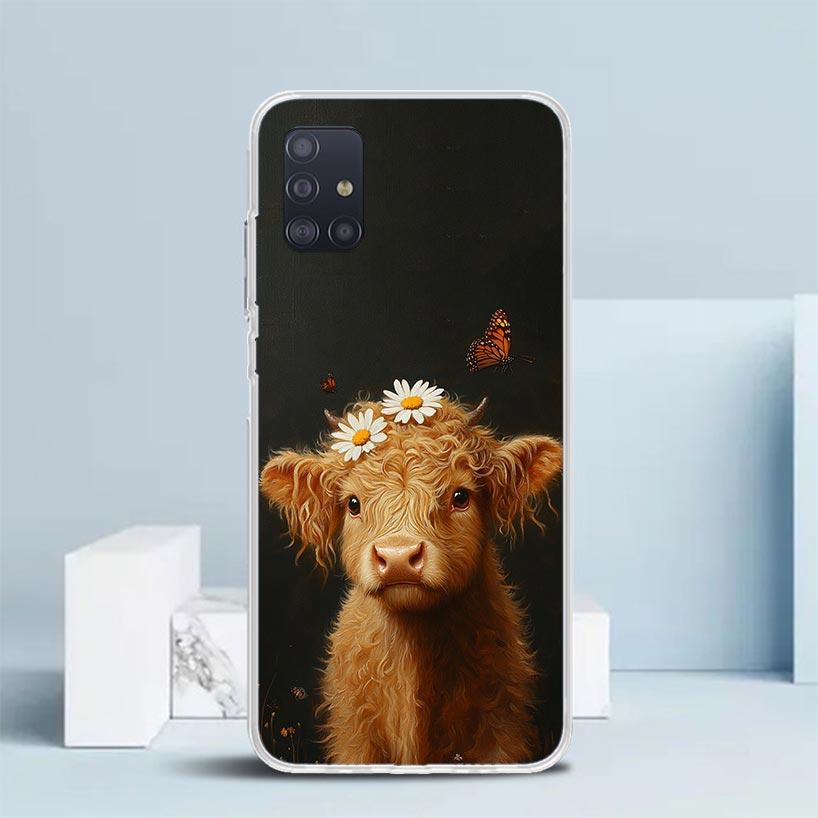Cute Highland Cow Soft Cover for Samsung Galaxy A12 A22 A32 A52 A72 A02S Phone Case Note 20 Ultra 10 S10 Plus A51 A71 A50S A20S
