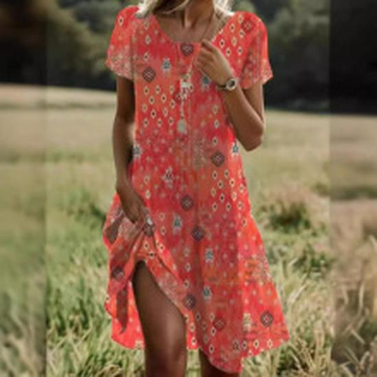 Summer Polka Dot V-Neck Short-Sleeve Dress for Women