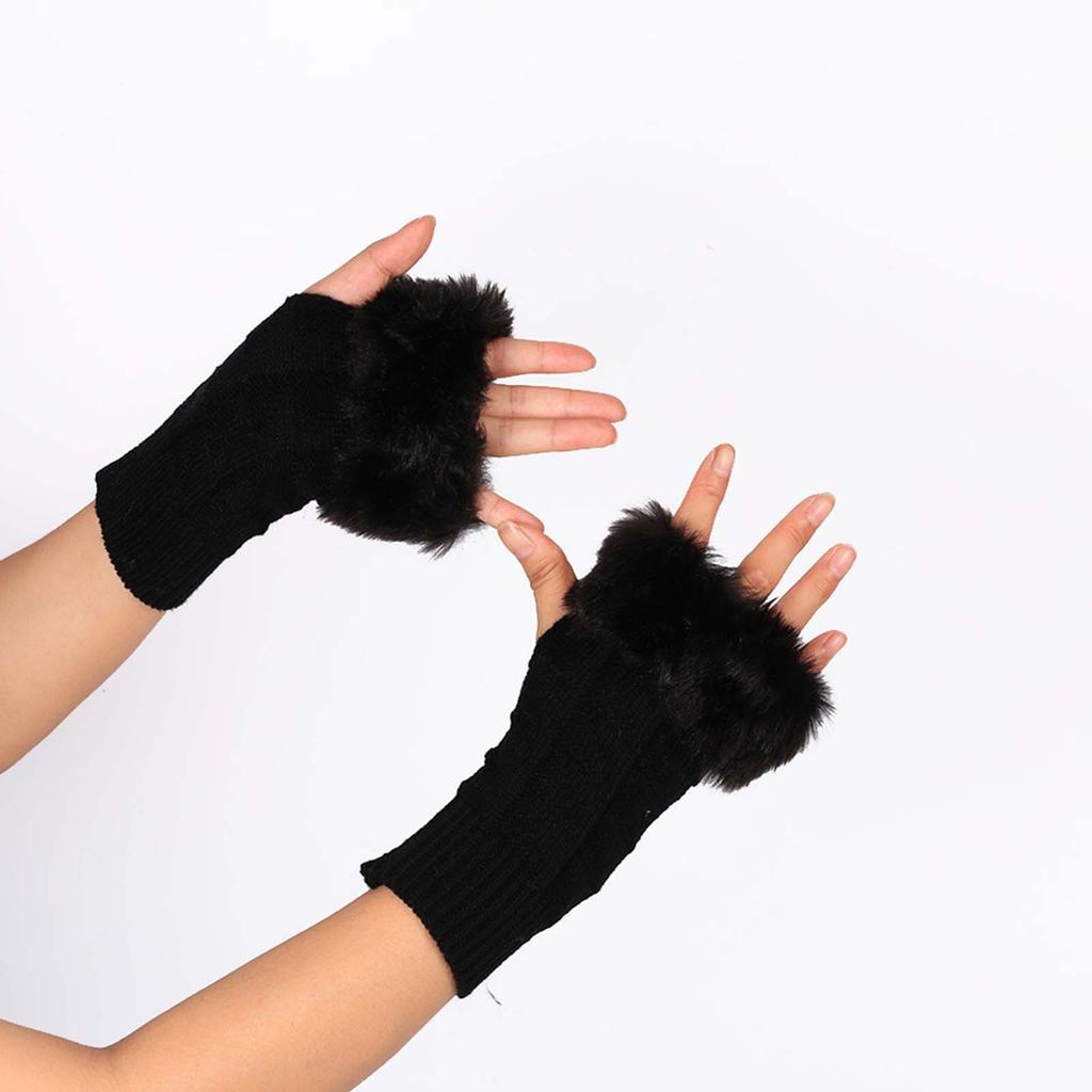 Autumn/winter Medium Length Knitted Gloves Half Finger Computer Gloves Warm Imitation Rabbit  Gloves