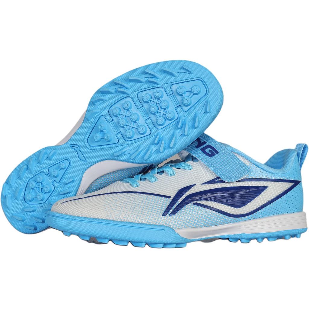 Li Ning Kids PU Fashion Versatile Non-Slip Wear-Resistant Breathable Support Low-Top Soccer Shoes Kids Sneaker Fluorescent-Sky-Blue YSTV012-5