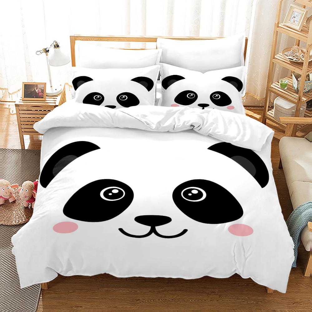 3D Panda Duvet Cover Set King Size Cute Panda Bamboo Bedwear Set Black White Bear Polyester Quilt Cover для мальчика, ребенка, для спальни