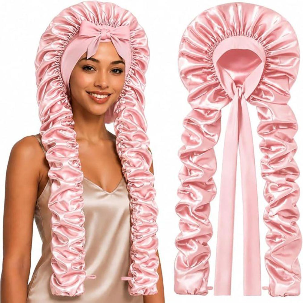 Adjustable Ribbon Tie Heatless Curling Cap Lightweight Ruched Long Tube Hair Cap Travel Hair Care