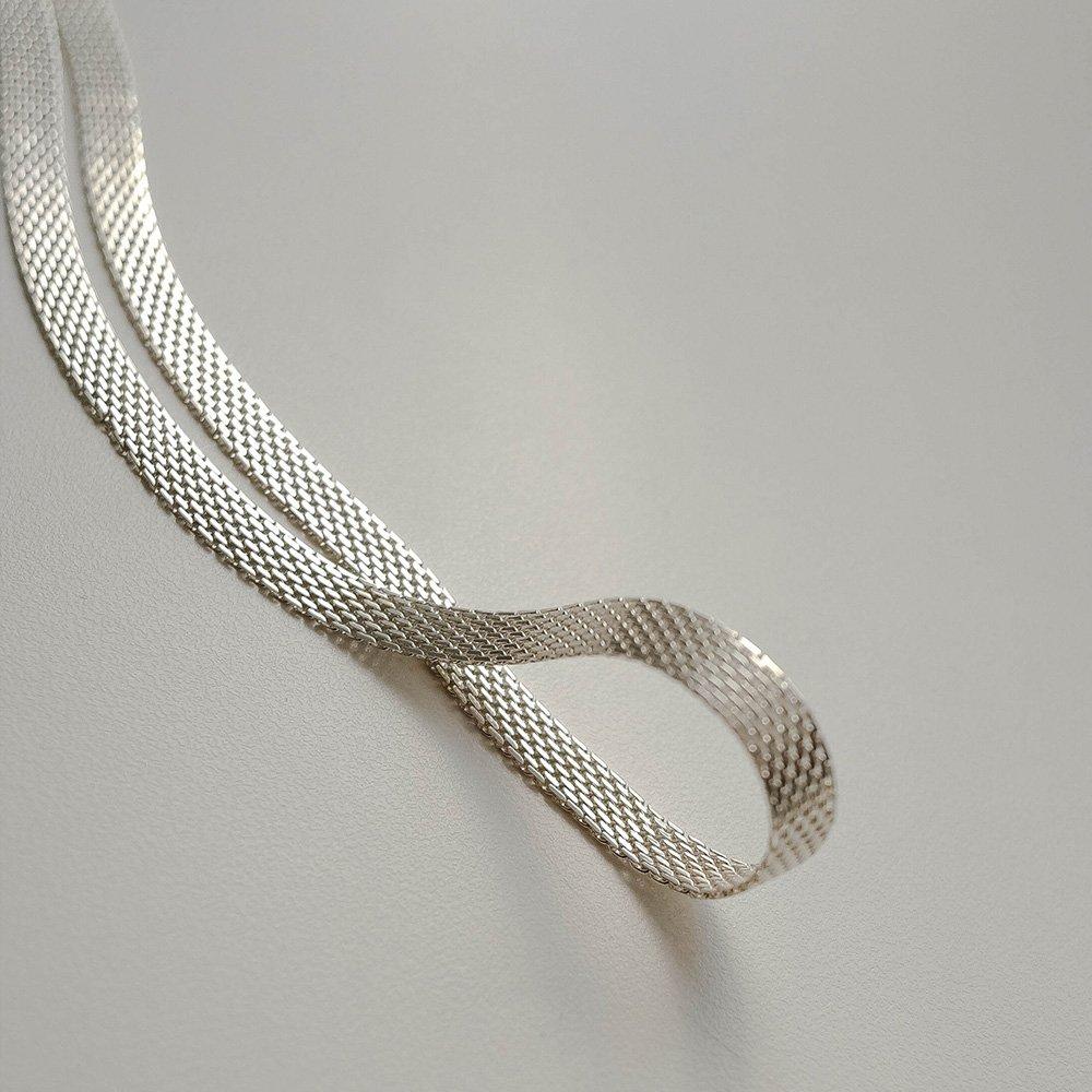 925 Silver Mesh Net Chain Necklace Wide Choker Chain Necklace