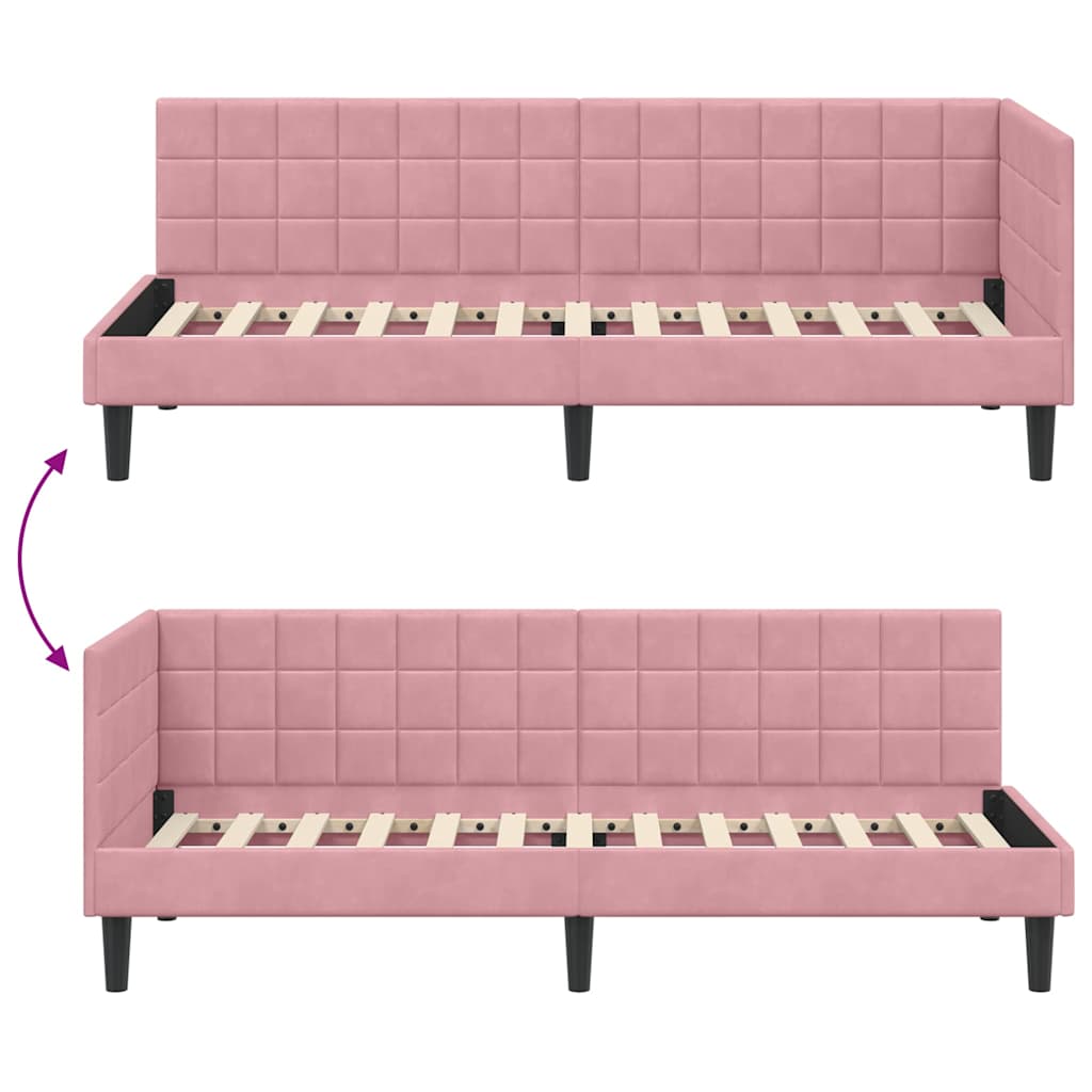 Corner Bed Frame with Headboard Pink 80 cm x 200 cm Velvet