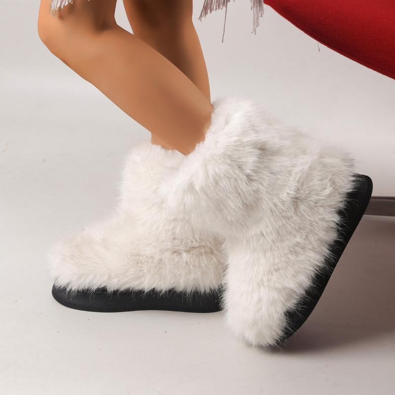 Fashion Faux Fur Warm Snow Boots Women 2024 Winter Non-Slip Thicken Plsuh Ankle Boots Woman White Round Toe Non-Slip Cotton-Padded Shoes
