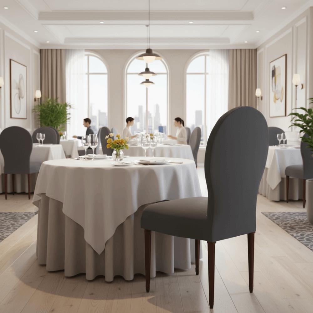 Thickened Velvet Round Back Dining Chair Cover Solid Color Protective Seat Case Hotel