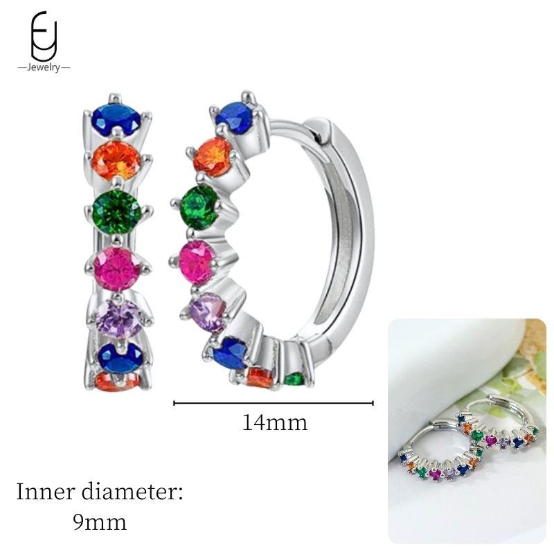 925 Sterling Silver Ear Needle Fashion Hoop Earrings Colorful Crystal Pendants Gold Earring Premium Luxury Women's Jewelry Gift