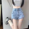Stretch Petite A-line Spicy Girl Pear Shaped Ultra Short Slimming Hot Pants Light Blue High Waisted Denim Shorts for Women