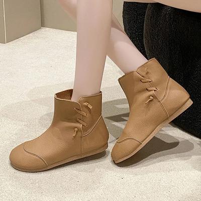 Женские осенние ботильоны в стиле ретро, коричневые, мягкие, кожаные, тонкие, модные, сапоги для верховой езды, удобные, на плоской подошве, эластичные, без застежек, полусапожки