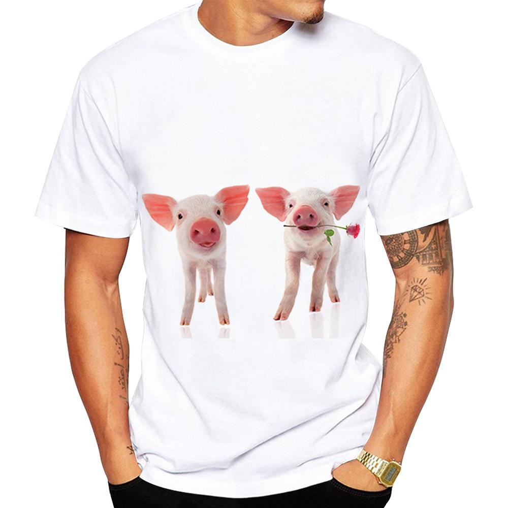 Summer Round Neck 3D Cute Pigs Print Top Fashionable Casual Short Sleeved Men's T-shirts