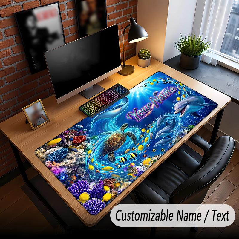 Fish Ocean Theme Custom Mouse Pad Personalized With Name Text Customized Desk Mat For Office Home Decor