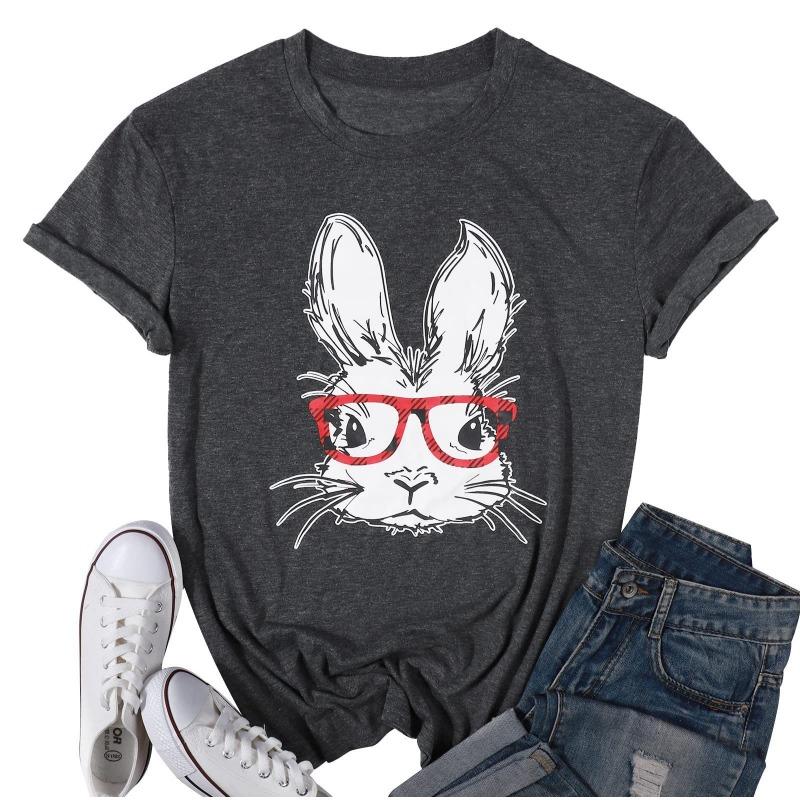 Летний топ с круглым вырезом и принтом 3D кролика, модные повседневные женские футболки с короткими рукавами