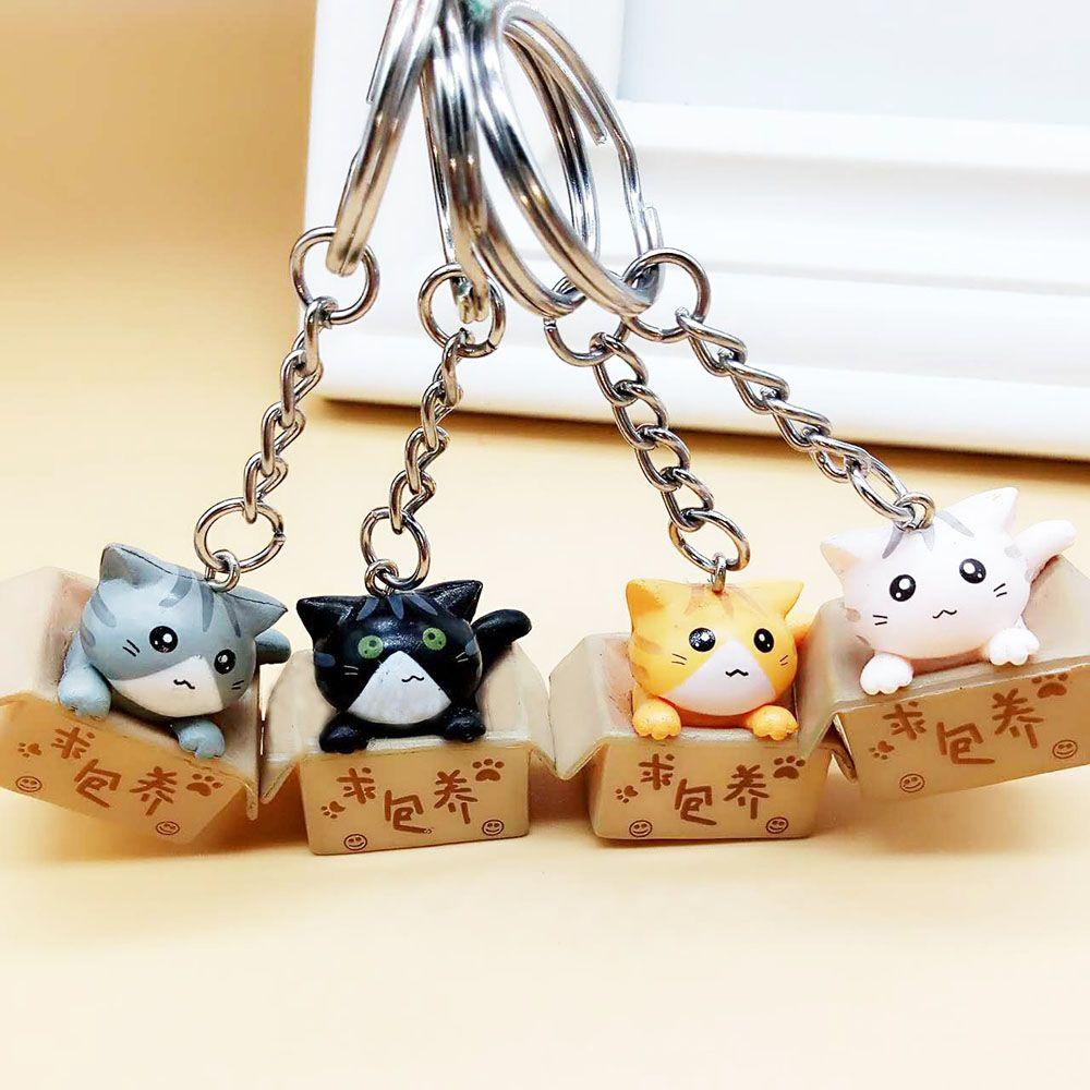 Cute Cartoon Ornaments Box Personality Little Cat Key Ring For Men Women Bag Charm Pendant Keychain