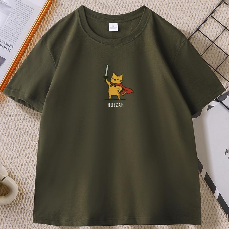 Huzzah Cat with Sword T Shirt Gaming Gamer Geek Tshirt Vintage Cotton Short Sleeve High Quality Tshirt Unisex Unisexs Clothing