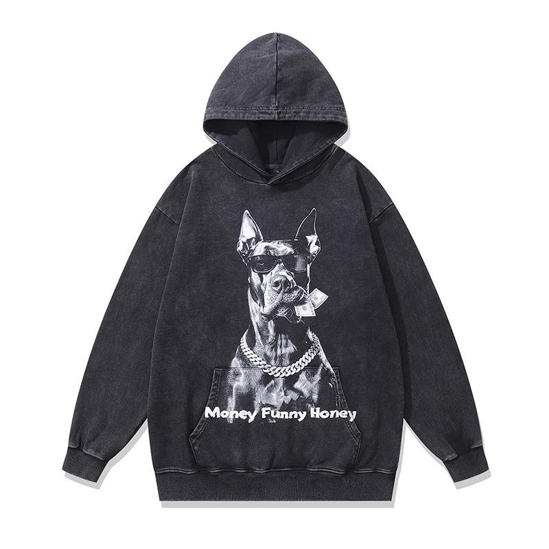 American Retro Hooded Sweater Men And Women Couple Butterfly Print Washed Old Hip Hop Jumper Hoodie