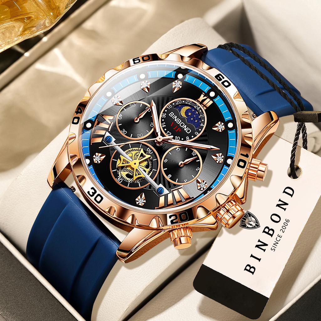 BINBOND Luxury Quartz Watches For Men Luminous Waterproof Chronograph Men's Watch Wristwatch Sturdy Sports Stopwatch Reloj