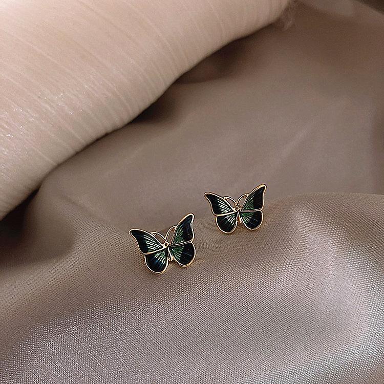 Autumn And Winter Light Luxury Niche Elegant Zircon Butterfly Stud Earrings For Women Fashion Sweet Metal Jewelry Gifts