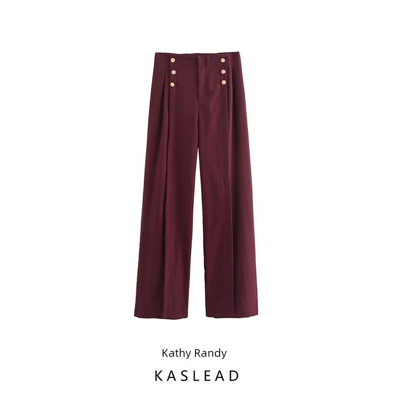 Kaslead New Arrival Women's Clothing Fashion Style Stylish Simple and Versatile Fastener Decoration Loose Pants