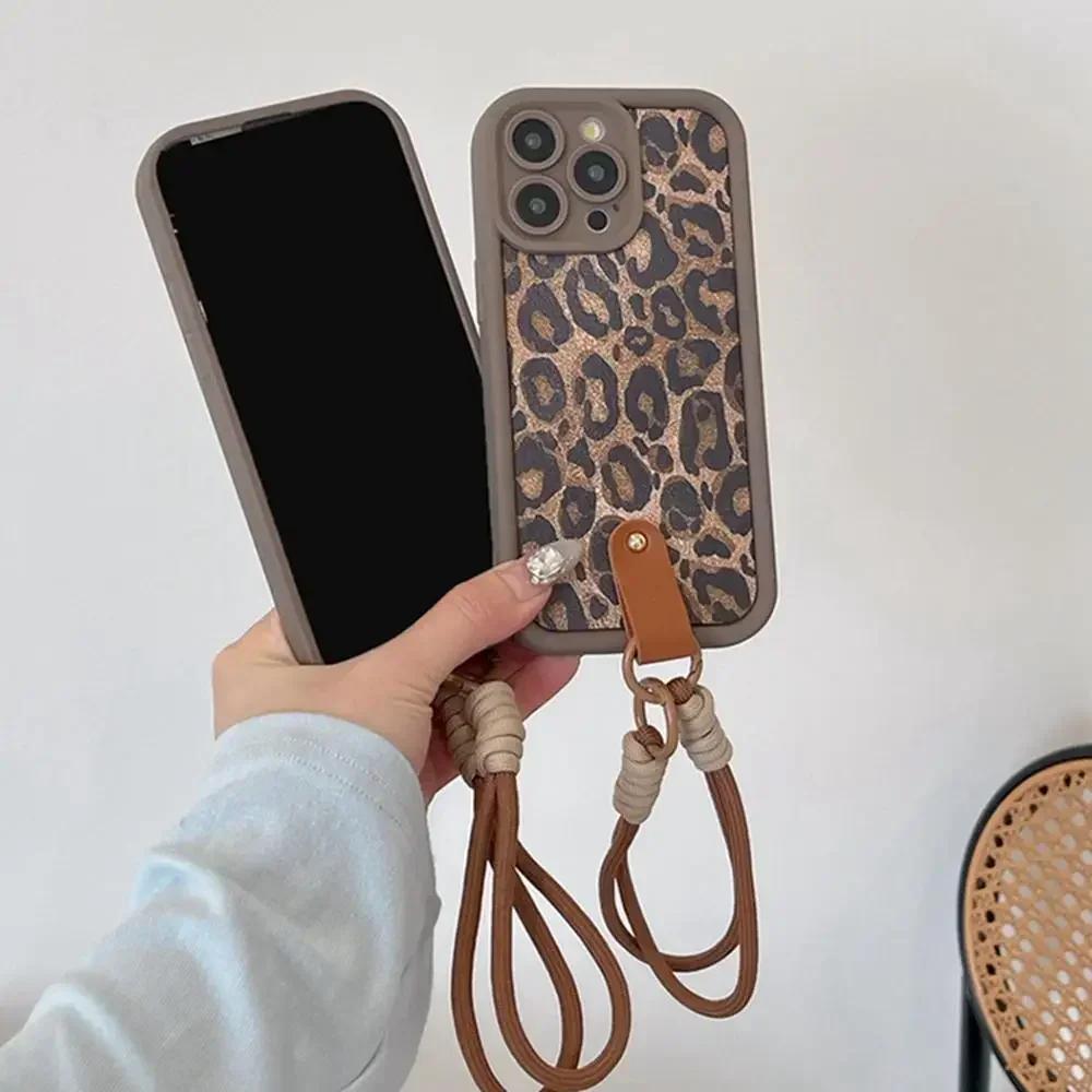 Чехлы для телефона Leopard 16 с ремешком на запястье для For Iphone 13 11 14 1 Plus 12 16 Pro Max X XR XS MAX, силиконовый чехол с ручкой-цепочкой
