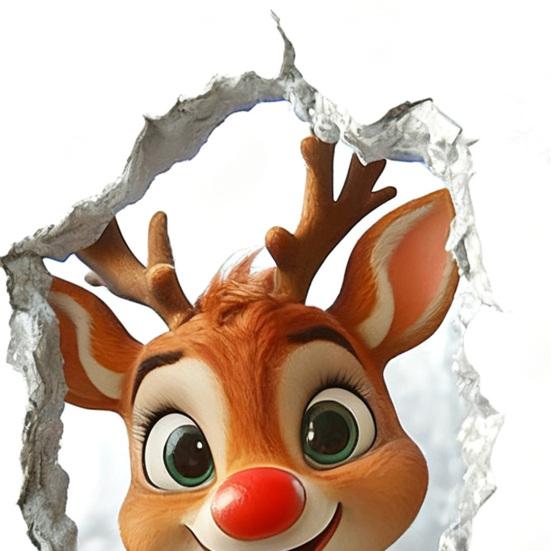 Рождественская наклейка на стену Реалистичная самоклеящаяся наклейка на стену Санта-Клаус 3D визуальный эффект Мультяшная наклейка с лосем для стен Домашний декор для гостиной, игровой комнаты