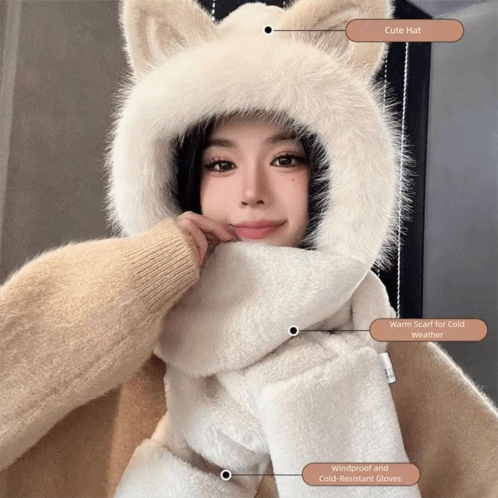 Keep Warm Hat Scarf Gloves Set Thickened Ear Protection Cap New Women Beanies Cap Autumn Winter