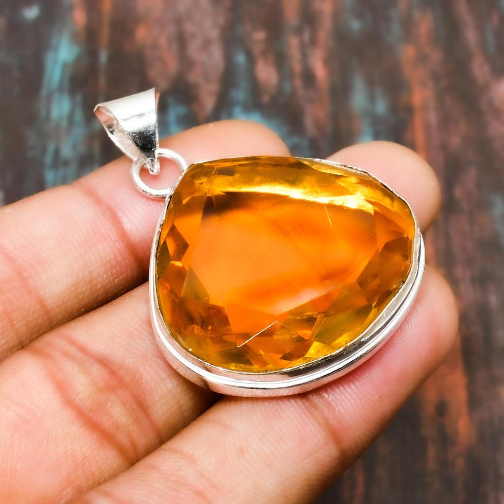 Ювелирные изделия ручной работы с цитрином, драгоценными камнями, подвеска из стерлингового серебра 925 пробы