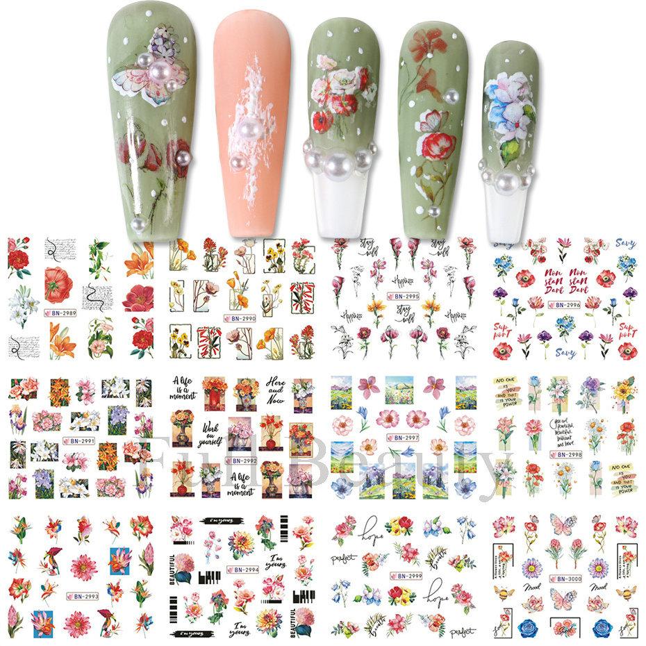 Nail Art Stickers Ins Spring And Summer Flower And Grass Series Zou Ju Flower Watermark Nail Stickers