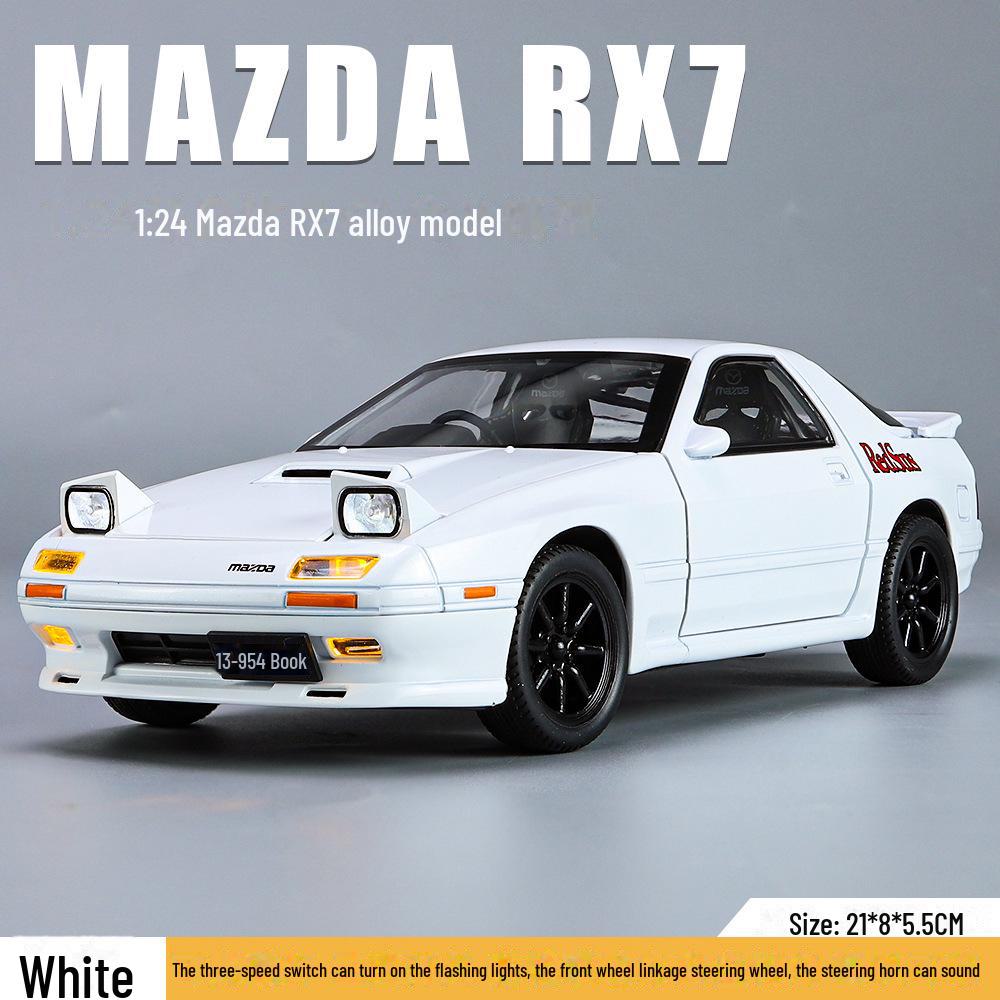 Игрушечная легкосплавная машинка Mazda RX-7 1/24 со звуком, светом и рулевым управлением — детская модель в подарок.