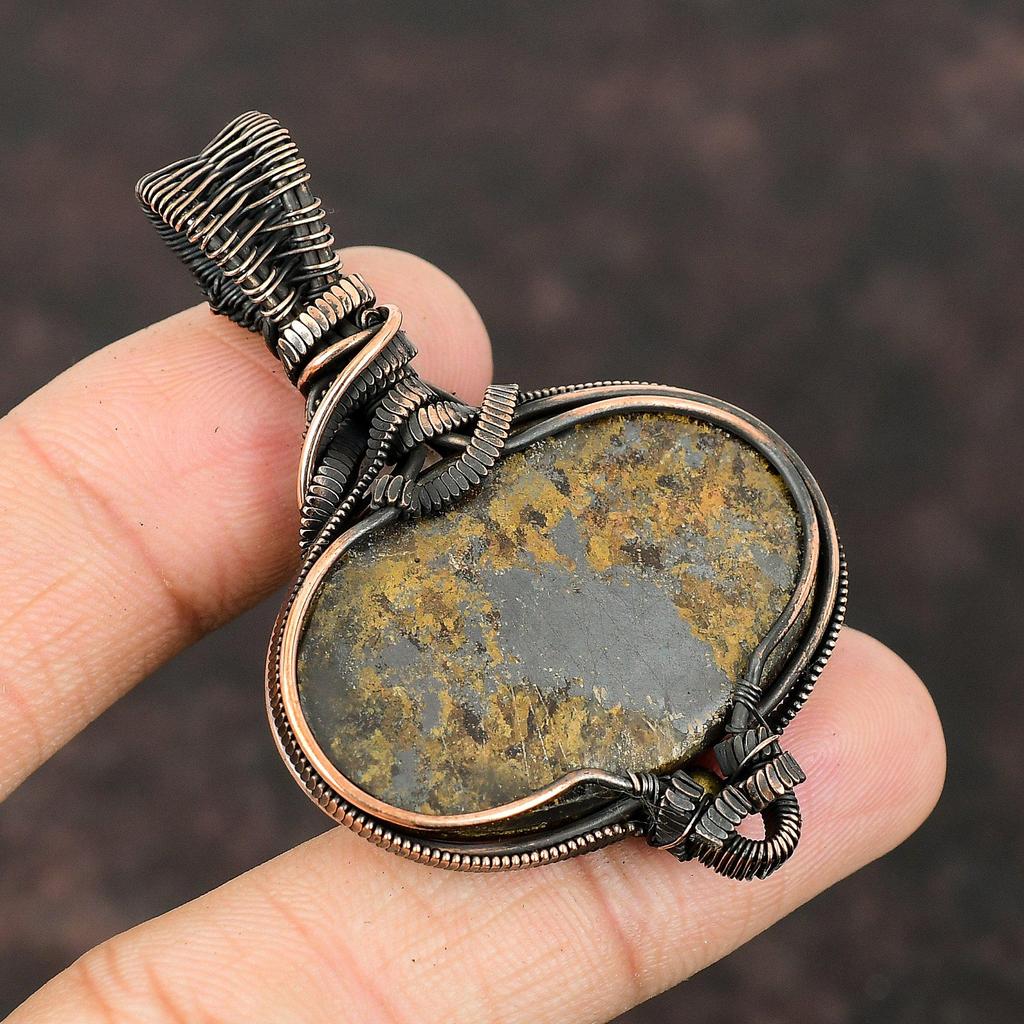 Подвеска из бронзита, обернутая медной проволокой, ручная работа, медные украшения, радужный лунный камень, подвеска для женщин, драгоценный камень, подарок для матери