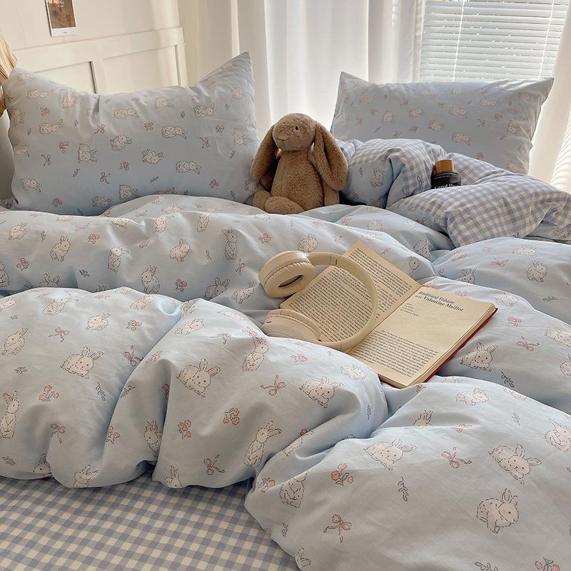 Комплект постельного белья из 100% чистого хлопка, четырехпредметный, приятный к коже, стиранный в воде, простыня, пододеяльник, комплект наволочек