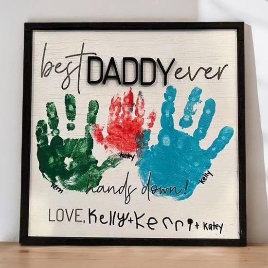 DIY Handprint Keepsake for Dad Best Dad Ever Wooden Plaque Desk Father
